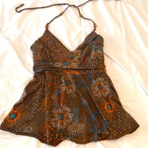 Low cut, high waisted halter